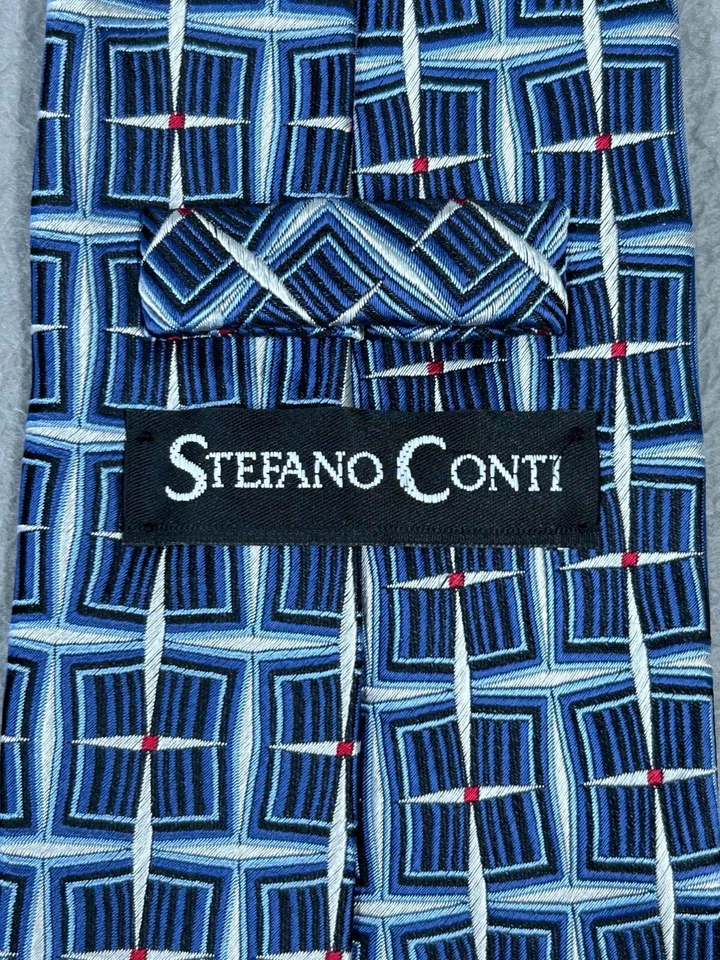 Corbata Stefano Conti Azul Patrón Simétrico 55" Hecha en Canadá 00952 Foto 3 de 4