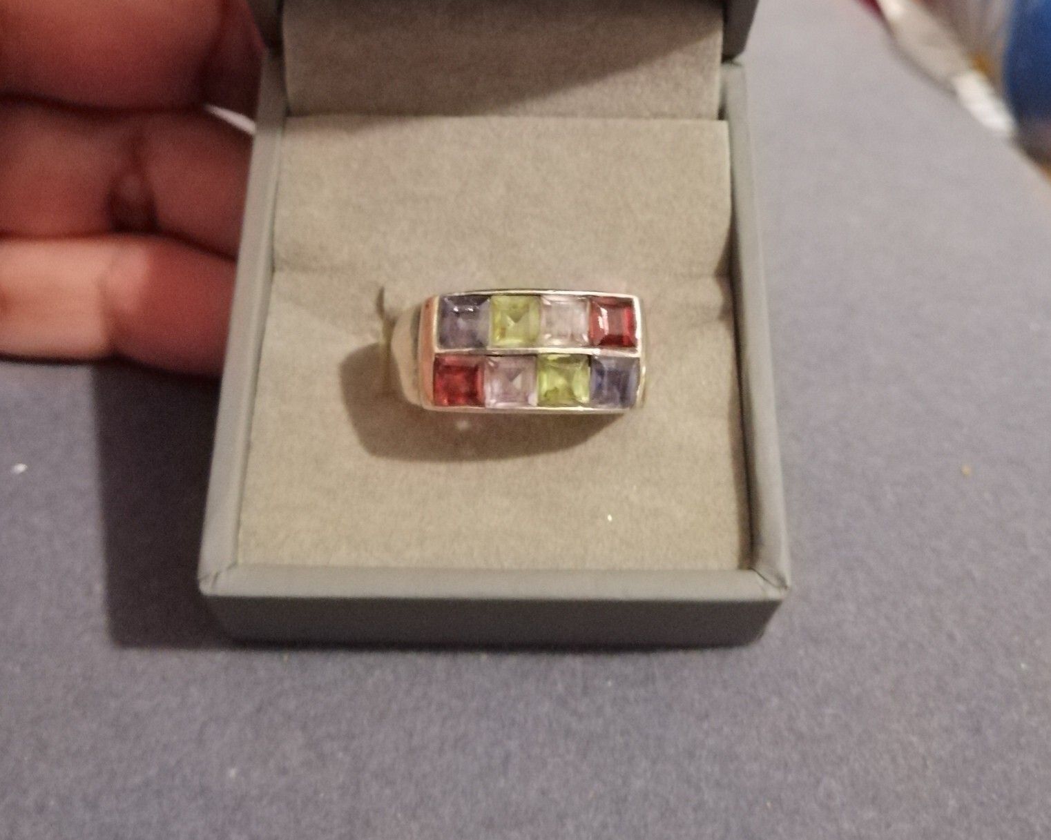 Solid Sterling Silver Square Cut Multi Gemstone R… - image 2