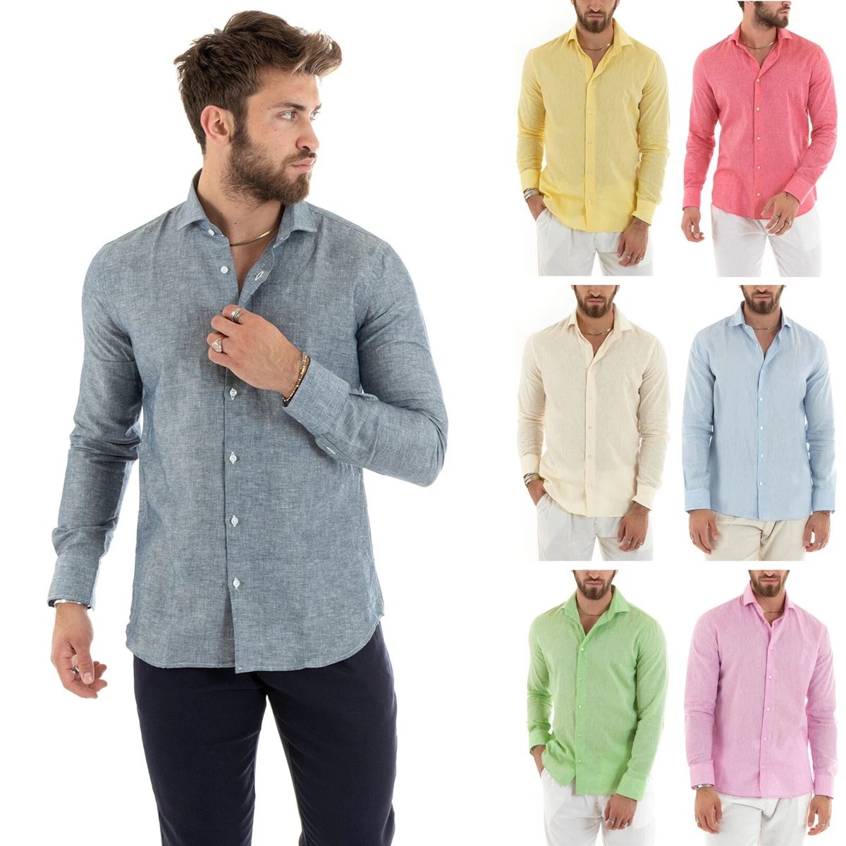 WWricotta Camicia Uomo Lino Camicia Maniche Corte Con Taschino Maglietta Tinta Unita Casual Da Uomo Estivo In Cotone E Lino T Shirt Stretch Lavoro Slim Fit Americana Coreana Hawaiana Regular 104703852