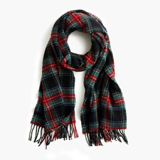NWT J.CREW Tartan Scarf BLACK MULTI H3794 WX4034 Made In Italy red green plaid
