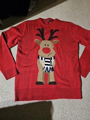 Men's Christmas jumper red with reindeer size M