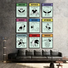Set of 9 Monopoly ed3 Motivation Success Work Gift Decor Wall Art POSTER CANVAS