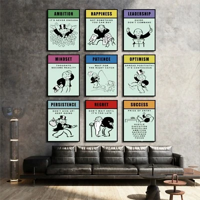 HOME Set of 9 Monopoly ed3 Motivation Success Work Gift Decor Wall Art POSTER CANVAS