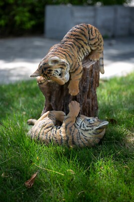 Tiger Baby Cubs Playing Garden Statue Cottage/Lodge/Home Decor Yard Display