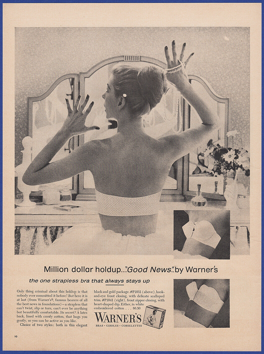 Vintage 1957 WARNER'S Bra Bras Women's Fashion Lingerie Brassiere Print Ad  50's