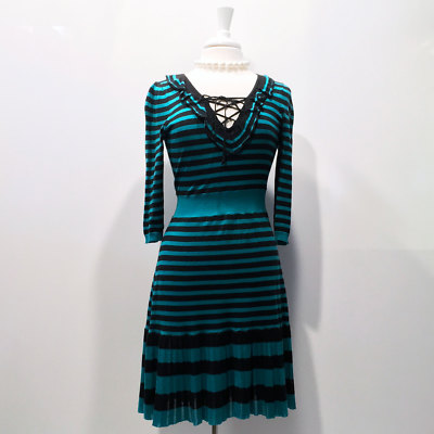 Nanette Lepore | Striped Pointelle Sweater Dress in Green and Black  Size  M | eBay