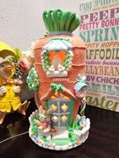 Easter Gingerbread House Bunny Carrot Clay Dough LIGHT UP Tabletop Decor 12"