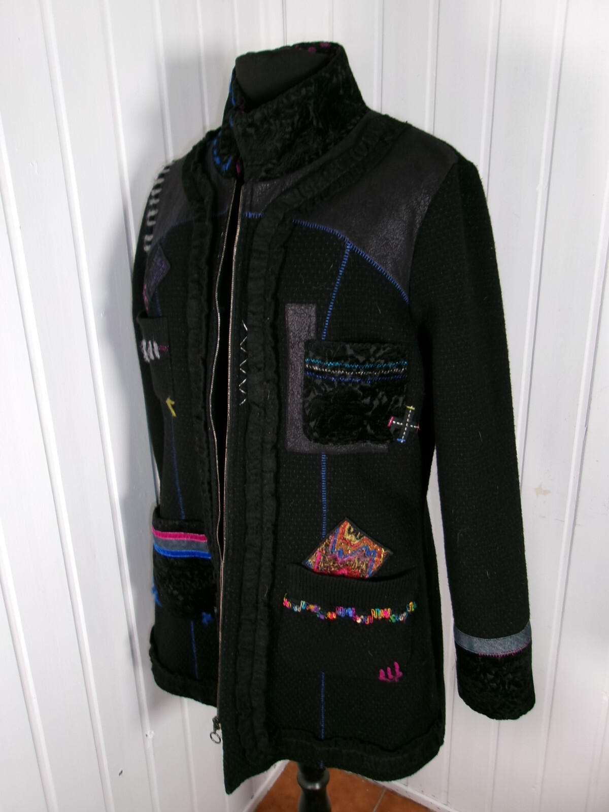 PAUSE CAFE Polyester/Wool Black Coat Jacket 42 Di… - image 2