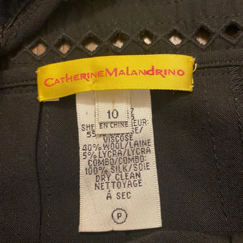 VTG Catherine Malandrino Silk & Wool Blend Black V-neck Pleated Dress Size 10 - Image 2 of 4