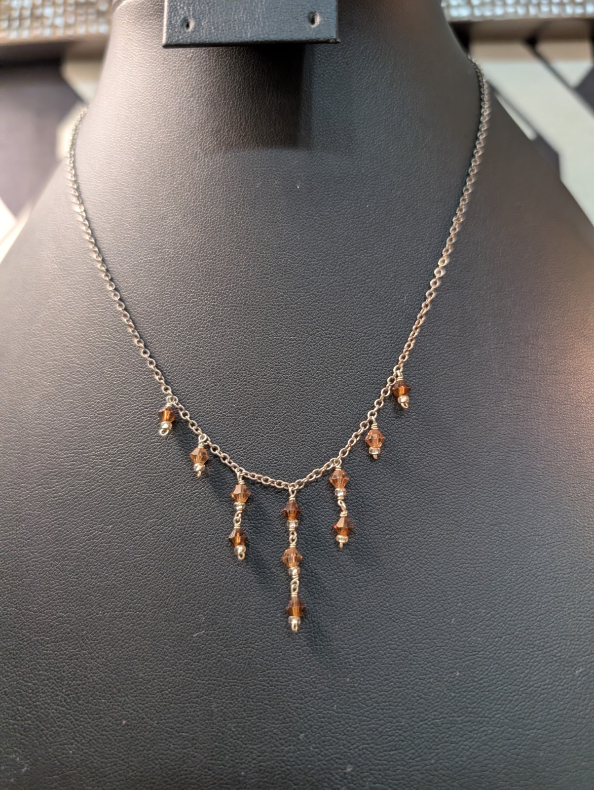 Delicate 16” Amber Tiny Crystals Dangle Necklace … - image 3