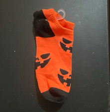 Halloween Jack-o'-Lantern Orange/Black Low Cut Ankle Socks Unisex Kids S 1 Pair