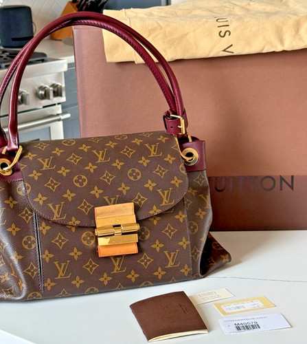 Authentic Louis Vuitton Olympe MM M40579 Monogram Bordeaux Shoulder Bag w/ Box