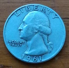 1961-P Washington Quarter 25C Silver 0.9 Philadelphia business strike