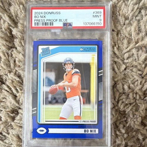 Panini Donruss Blue Press Proof Bo Nix #369 PSA 9 Denver Broncos Rookie 2024