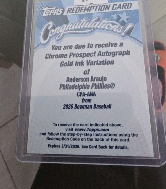 Anderson Araujo Gold Ink /15 Auto Rookie First Bowman Redemption Not Redeemed