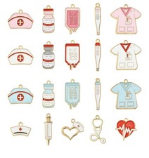40 Pcs 20 Styles Medical Theme Enamel Charms Nurse