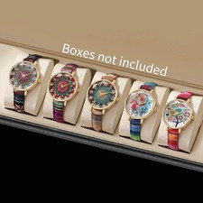 1/2/3/5PCS Fashion Women Watches Vintage Flowers Printed PU Strap Quartz Watch f