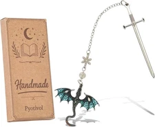4th Wing Bookmark Blue Dragon Book Mark with Sword Pendant Book Marks for Readin