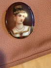 Vintage Cameo ENAMEL BROOCH portrait Pauline Bonaparte, Napoleon's sister SILVER