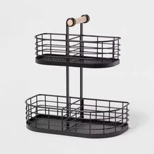 2 Tier Divided Wire Basket with Wood Handle Black - Brightroom