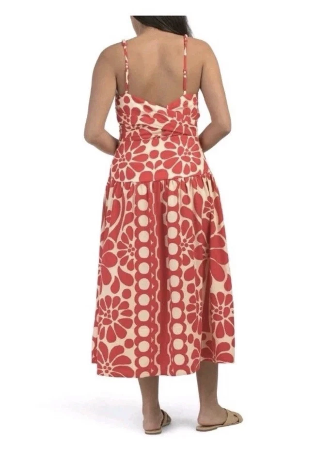 NWT Christian Lacroix Midi Farm Dress Rio Anthropologie  Linen Blend Size 4 Red - Image 2 of 4