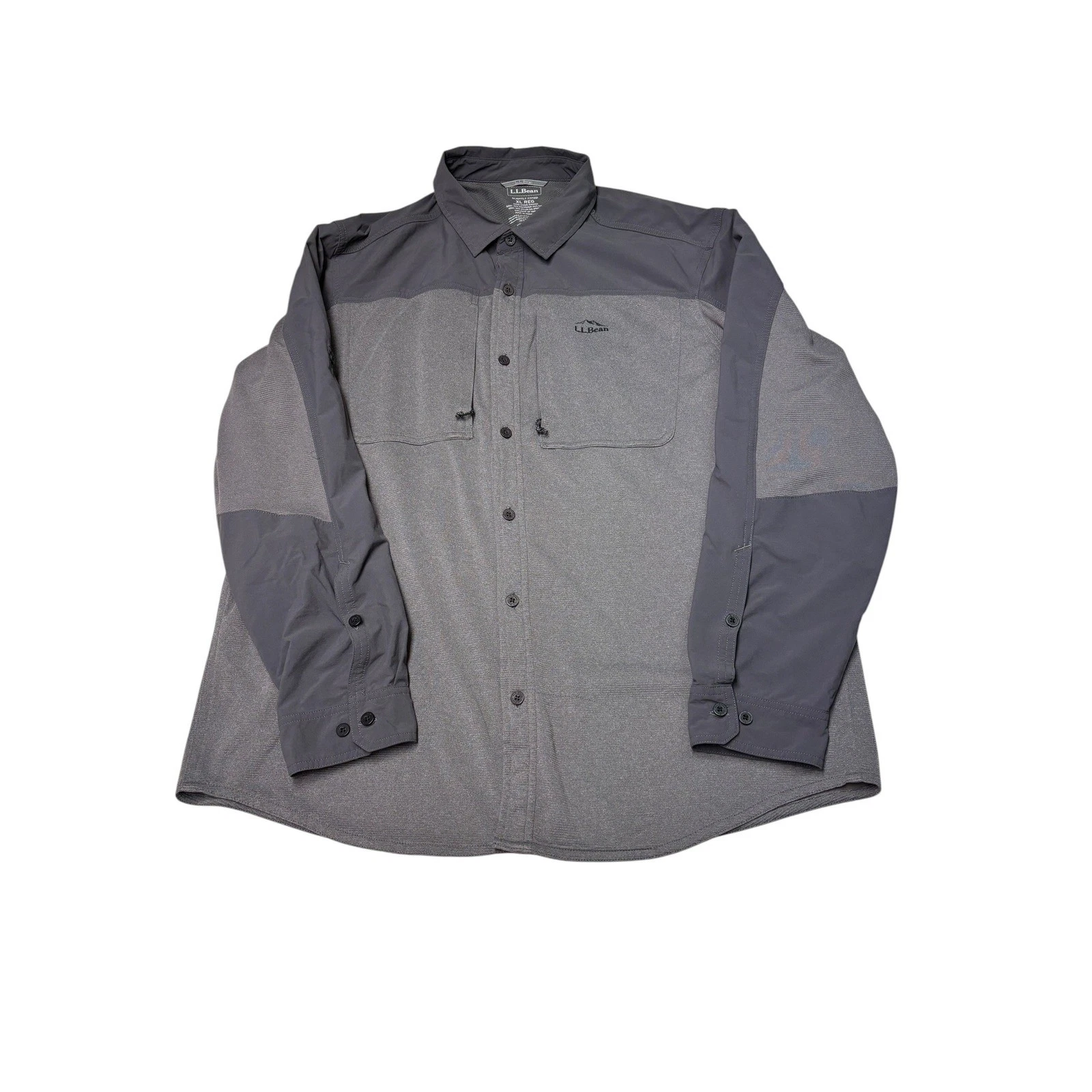 LL Bean Mens XL Regular Grey Technical Hiking Fishing Shirt Long Sleeve 500269