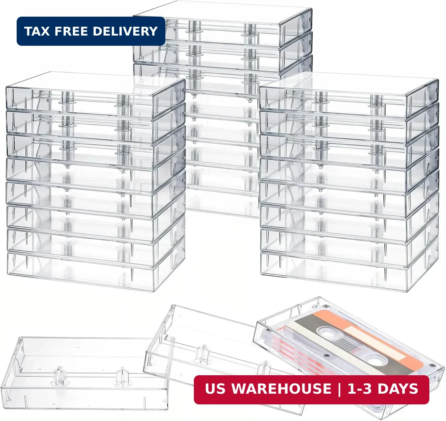 25 Pcs Cassette Tape Cases Clear Plastic Audio Cassette Storage Replacement Boxe