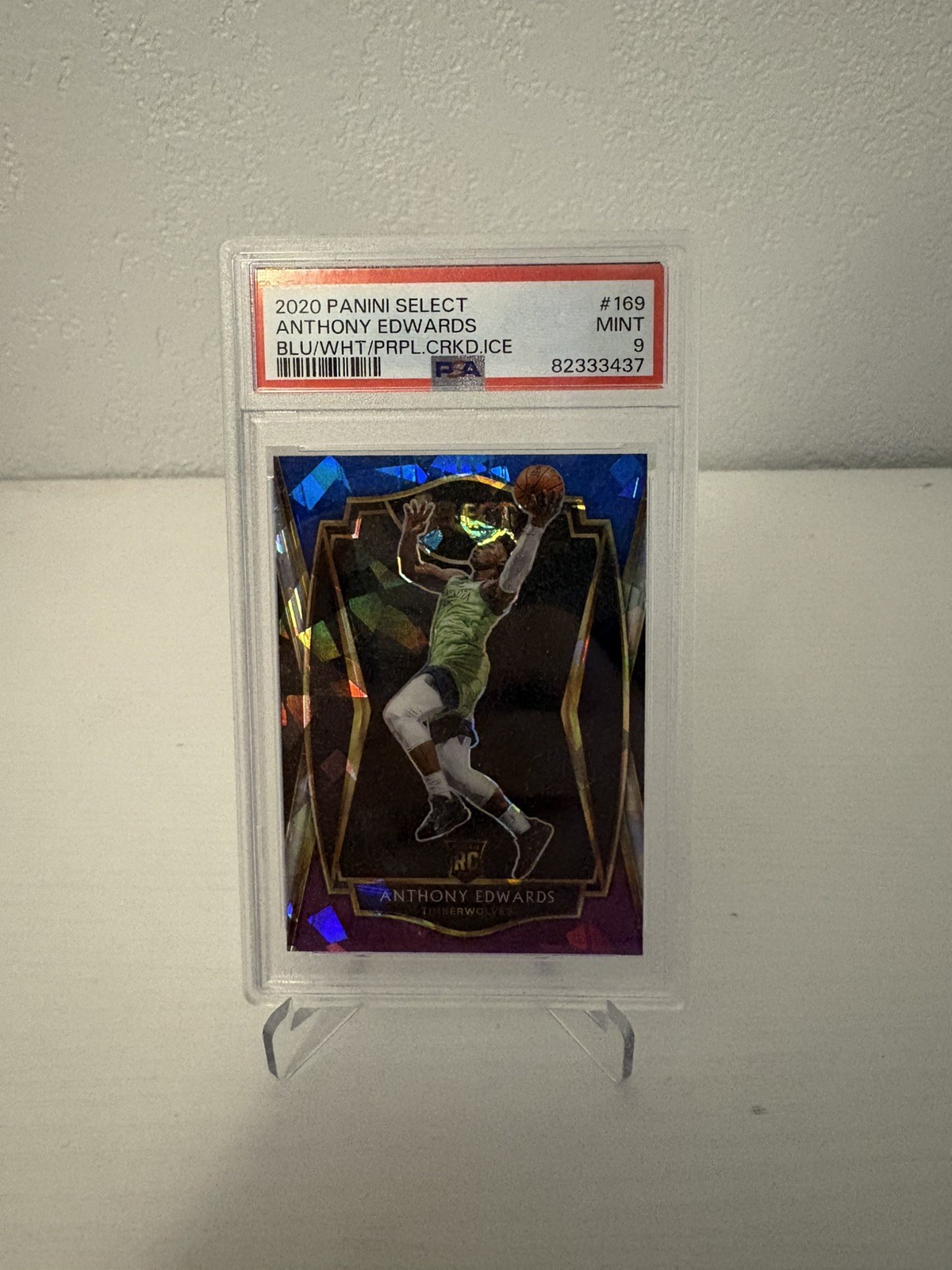 2020 Panini Select Anthony Edwards Blue/White/Purple Cracked Ice #169 PSA 9