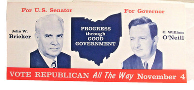 1959 OHIO REPUBLICAN ELECTION BROCHURE John Bricker Senator C.W O'Neill Governor