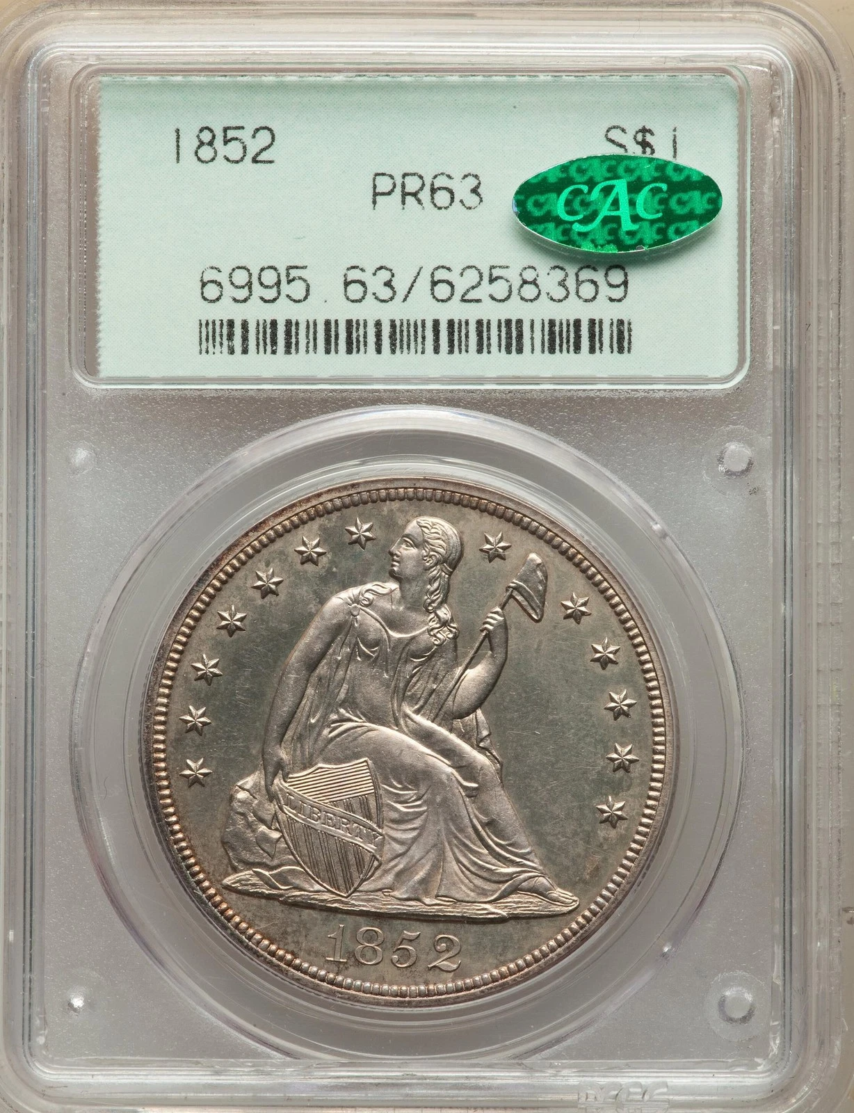 1852 LIBERTY SEATED S$1 PCGS PR 63