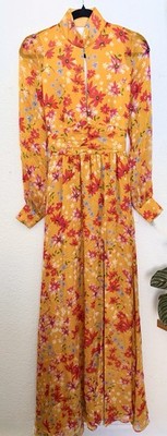 Sau Lee Carolina Gown Dress Yellow Multi Floral NWT Maxi Open Back Silk Size 4