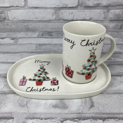 Alex Liddy Merry Christmas Tree Mug with Snack Tray Plate Cookies For Santa 