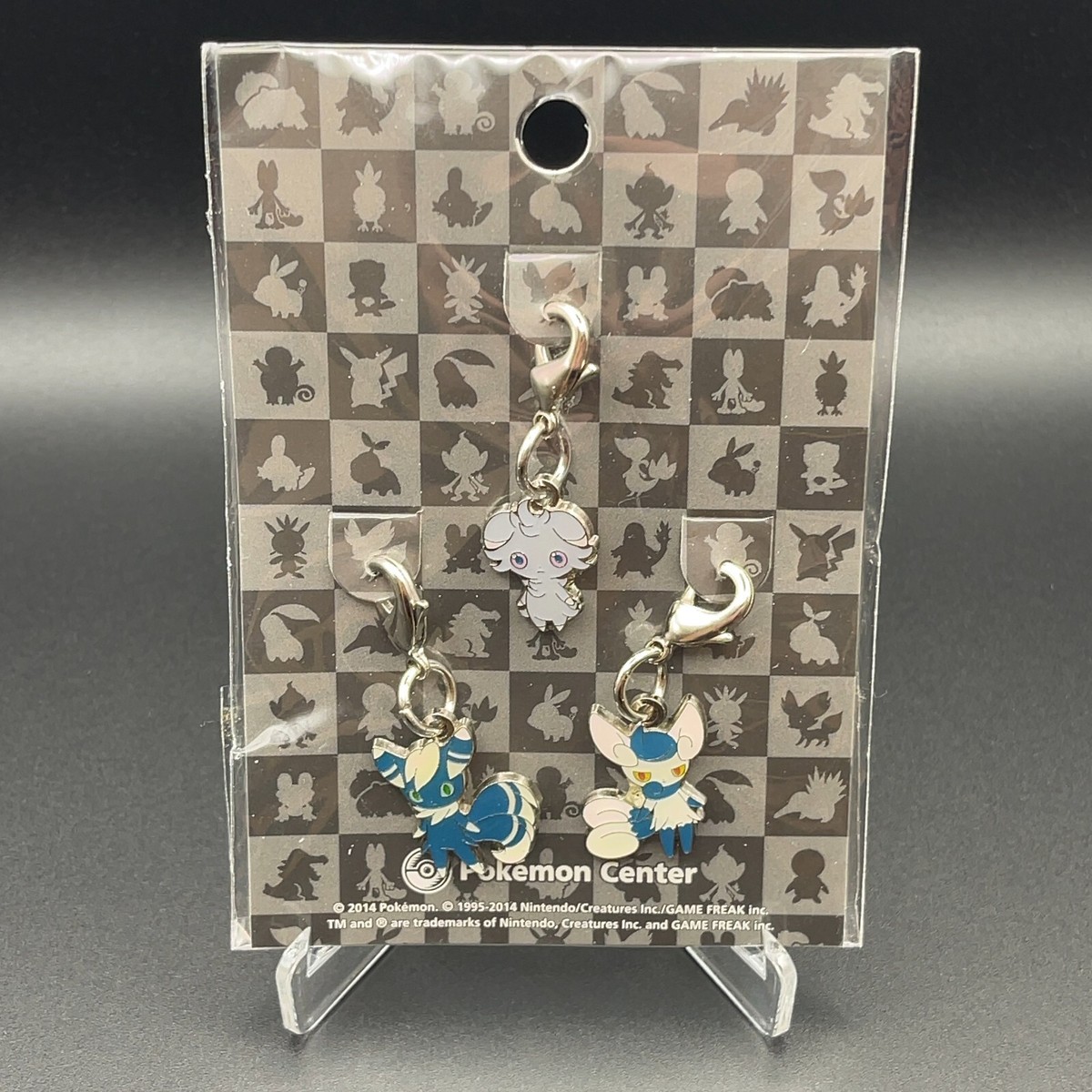 Pokemon Center Espurr Meowstic Metal Charm Key Chain Nintendo