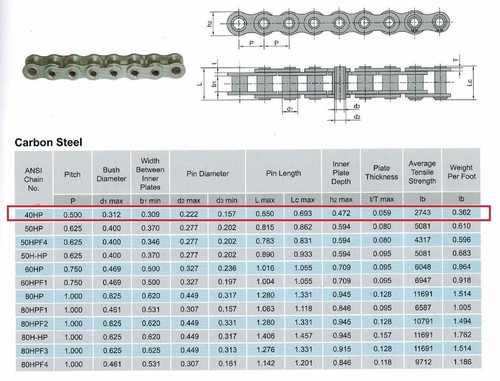 40HP Hollow Pin Roller Chain 10 Feet with 1 Connecting Link - Picture 2 of 5