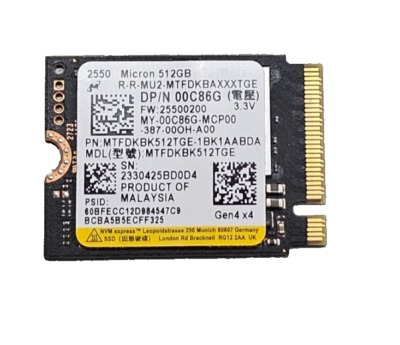Micron 2550 512GB M.2 2230 PCIe 4x4 SSD NVMe MTFDKBK512TGE
