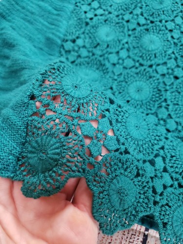 ANTHROPOLOGIE KNITTED KNOTTED SMALL GREEN 3/4 SLEEVE LACE BACK TOP SHIRT - Picture 9 of 10