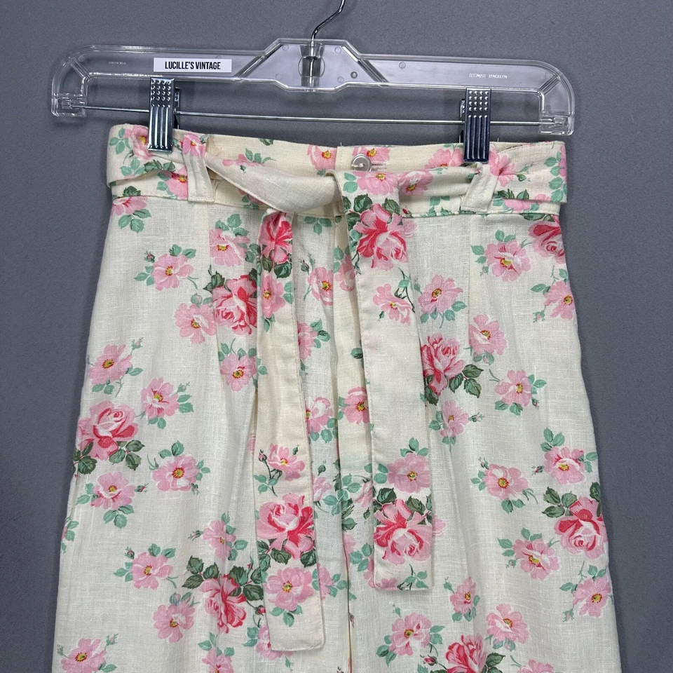 Pantalones de Colección Años 70 Estampado Floral Pierna Ancha Campana Parte Inferior Sears Jr Bazaar 25" XS Cinturón Foto 2 de 4