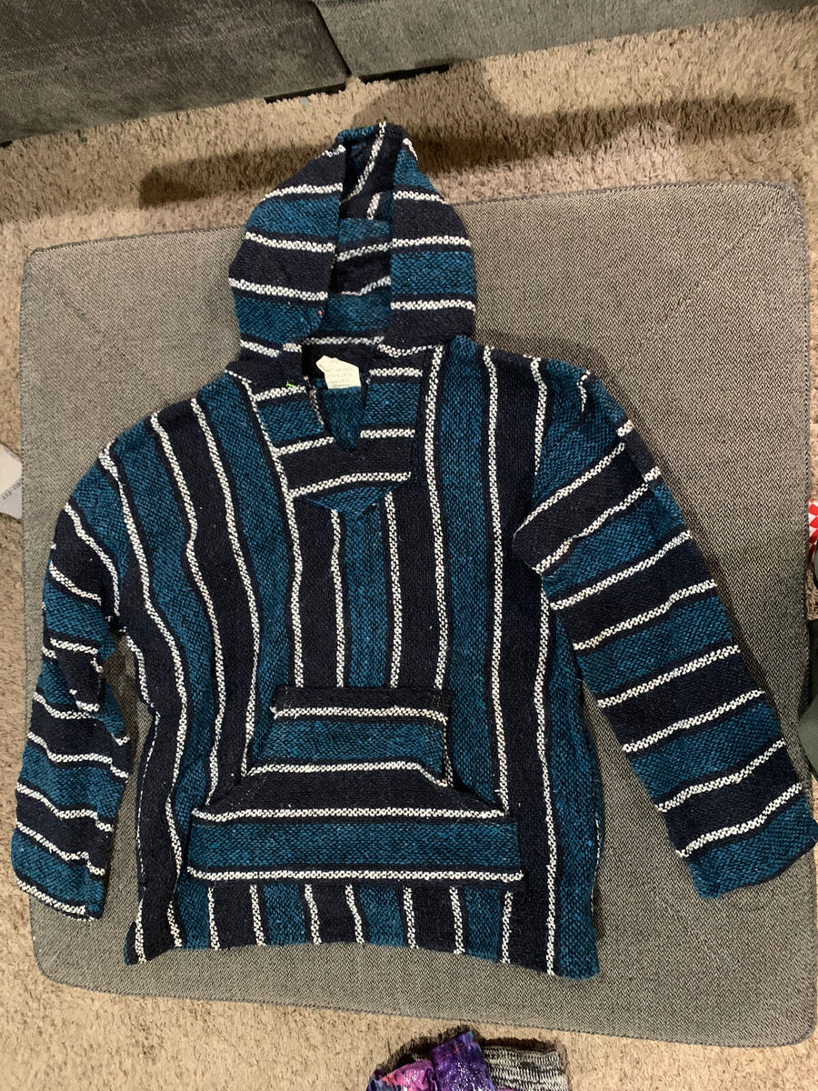 Vintage Sunspecs Baja Hoodie Hippie Size Medium Surfer Style Blue/Black Drug Rug Vintage Sunspecs Baja Hoodie Hippie Size Medium Surfer Style Blue/Black Drug Rug