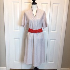 Vintage Red, White, & Blue Dot Print Belted Short Sleeve Midi Dress Size 20 1/2