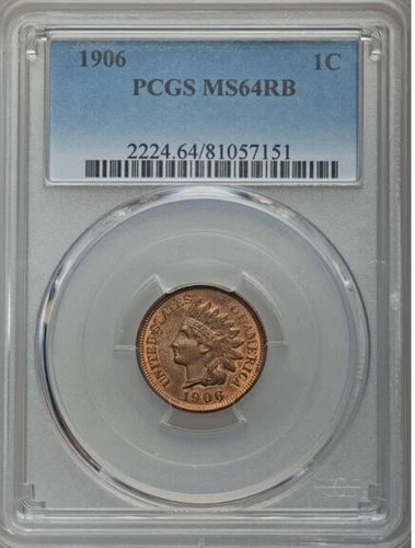 1906 1C INDIAN CENT PCGS NEAR GEM MS 64 RB LOW-POP RARITY R3 HIGHEST GRADES