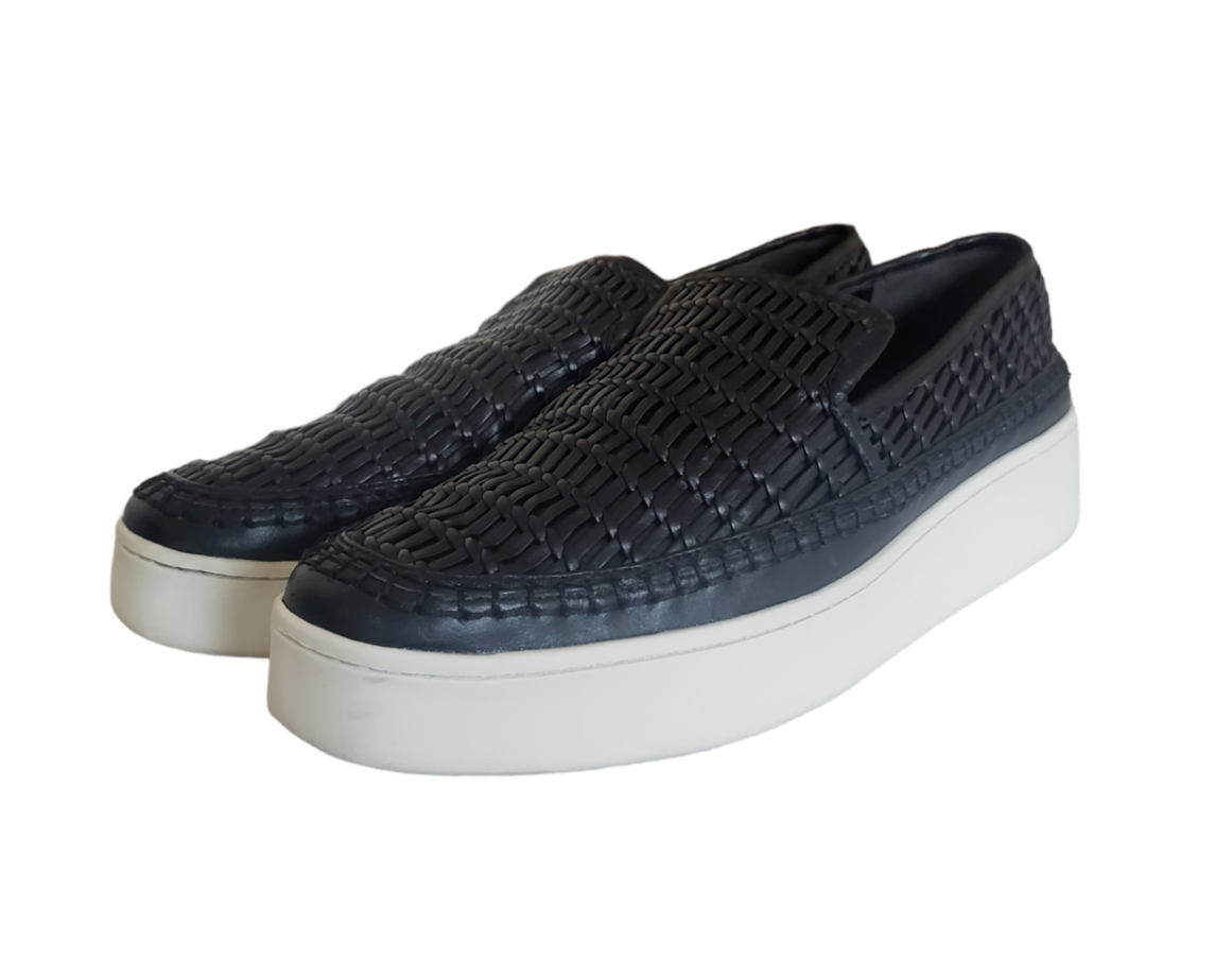 VINCE Stafford Women's Woven Leather Platform Slip On Sneakers
