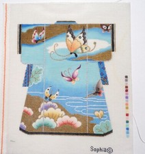 Hand-Painted Needlepoint Canvas by Sophia Japanese Kimono Butterflies, Flowers