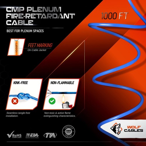 CAT6 Plenum Cable 1000ft UTP 23AWG 550MHz Bulk DSX-8000 High Performance Blue - 第 3/7 張圖片