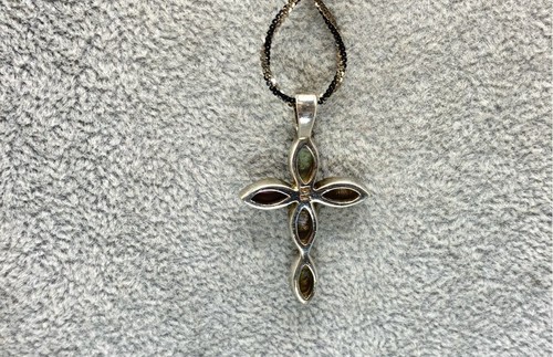 Sterling Silver, M.O.P. Cross Pendant Necklace - Picture 3 of 6