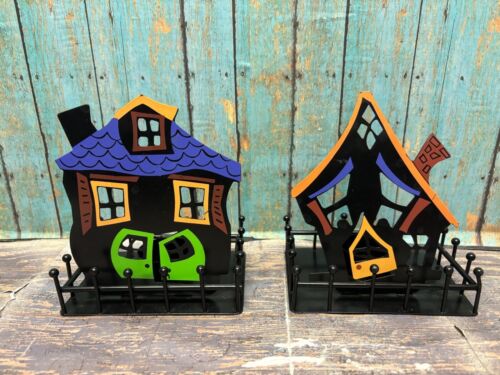 Halloween Haunted House Tea Light Holders Super Fun Set of 2 Vintage 1990's - Picture 1 of 3