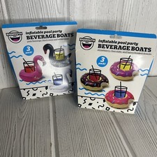 Inflatible Pool Party Beverage Floats 2 Pkg of 3 Donuts and Flamingos New