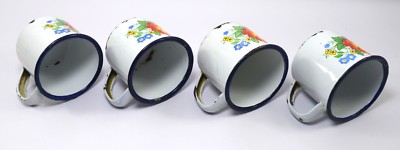 Set OF 4 Vintage Retro Tea Cup Orange Flower Pattern Enamel Work