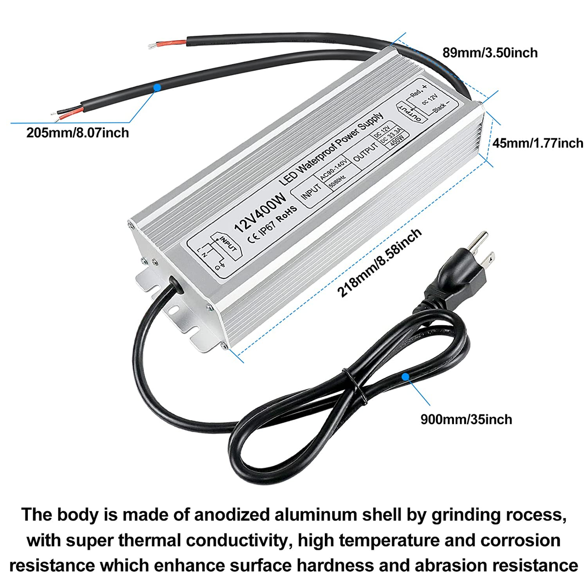 400W LED Driver, IP67 Waterproof Outdoor Power Supply,Ac 90-140V