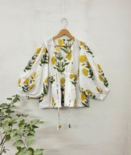 Yellow Print Indian Cotton Hand Block Printed Top Women Blouse Gift For Her