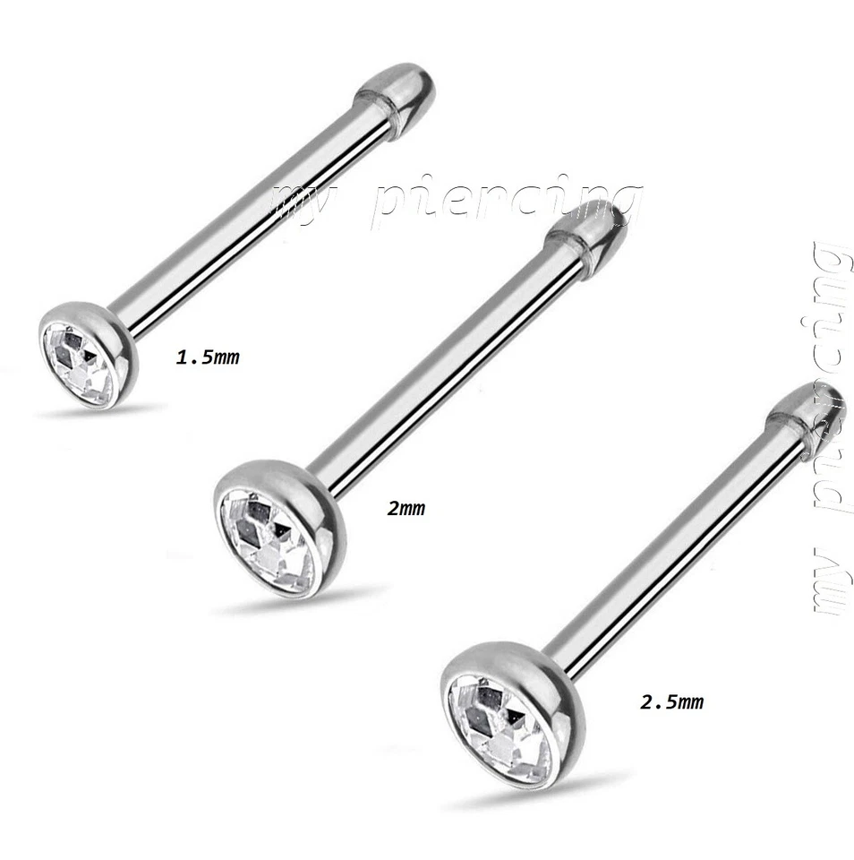 5 件 22 克 20 克 18 克手术钢鼻骨鼻环耳钉 1.5 毫米 2 毫米 2.5 毫米 CZ — 第 2/3 张图片